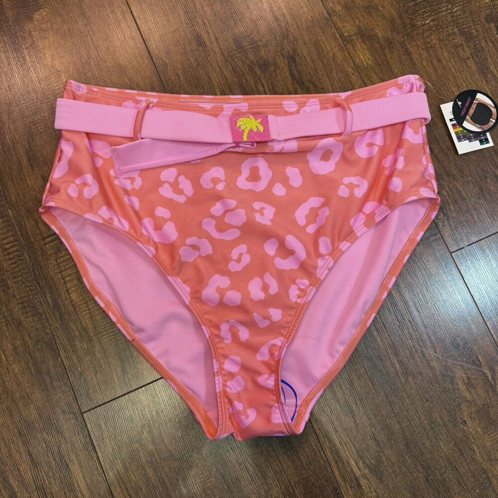 NWT Nobo Bold Leopard Print Swimwear bottom size Large 11-13 Pink